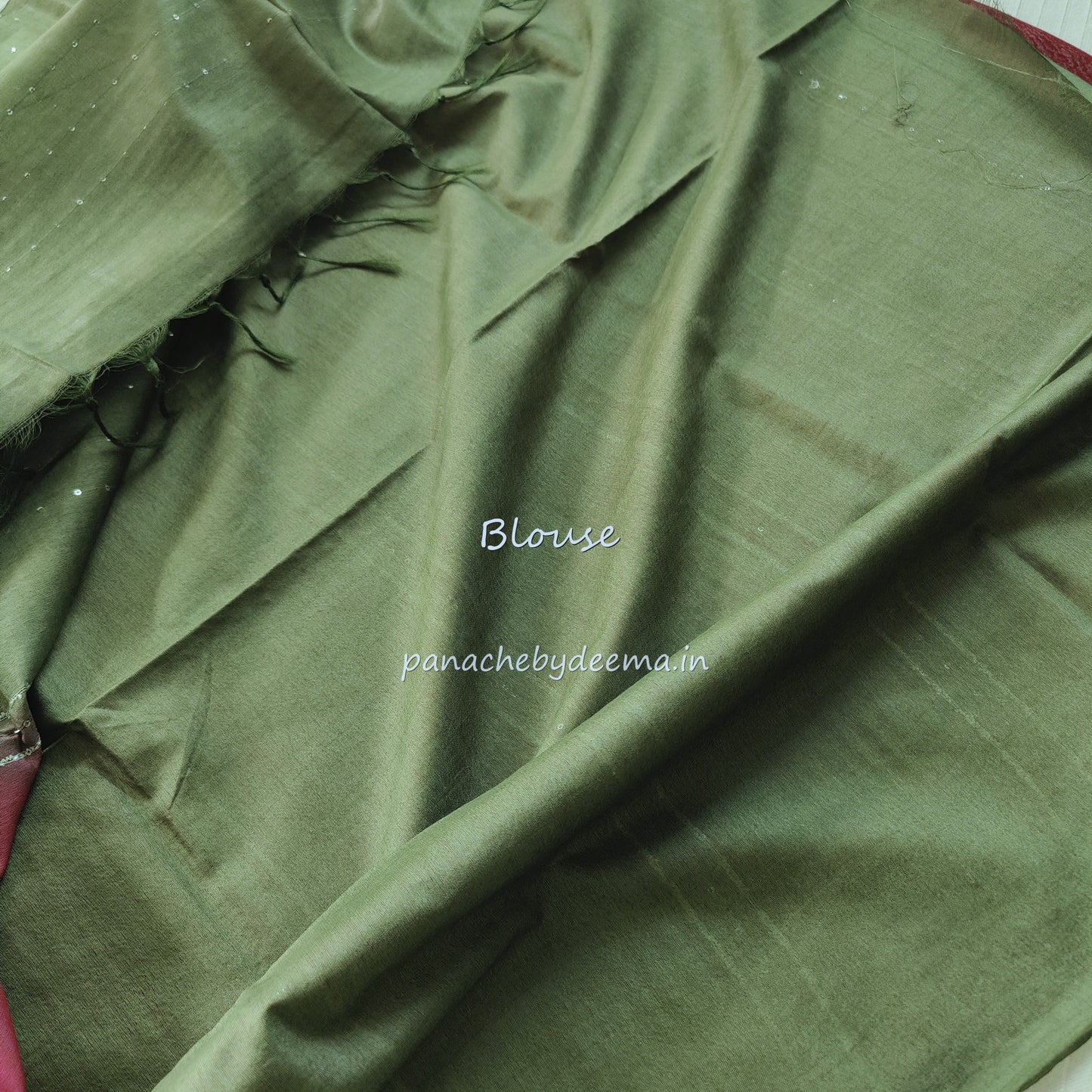 Semi tussar saree with small sequined work over body and contrast sequined pallu| Dark pink with green pallu | STH2