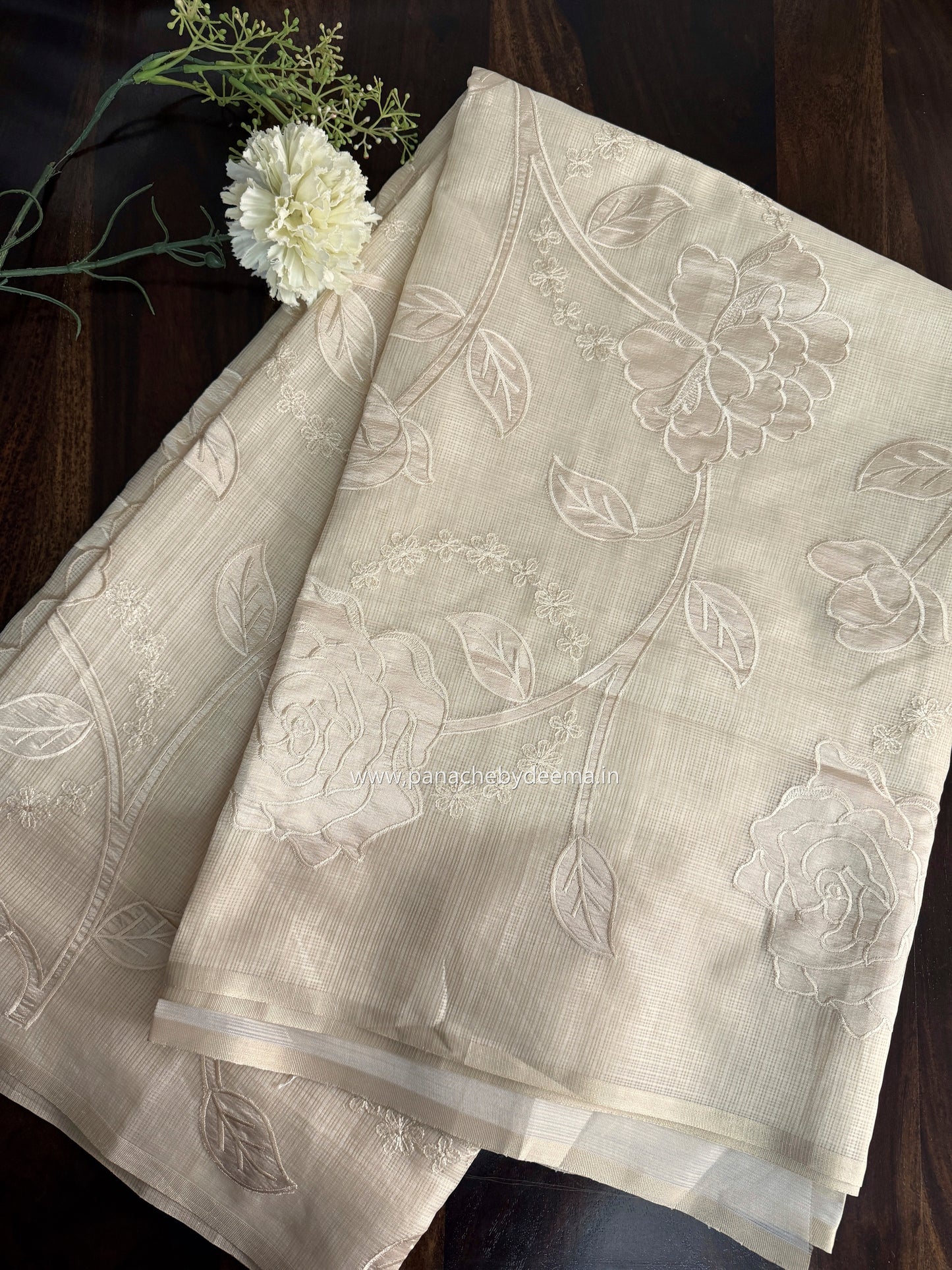 Silky Kota saree with applique work | Light Cream| KAP13