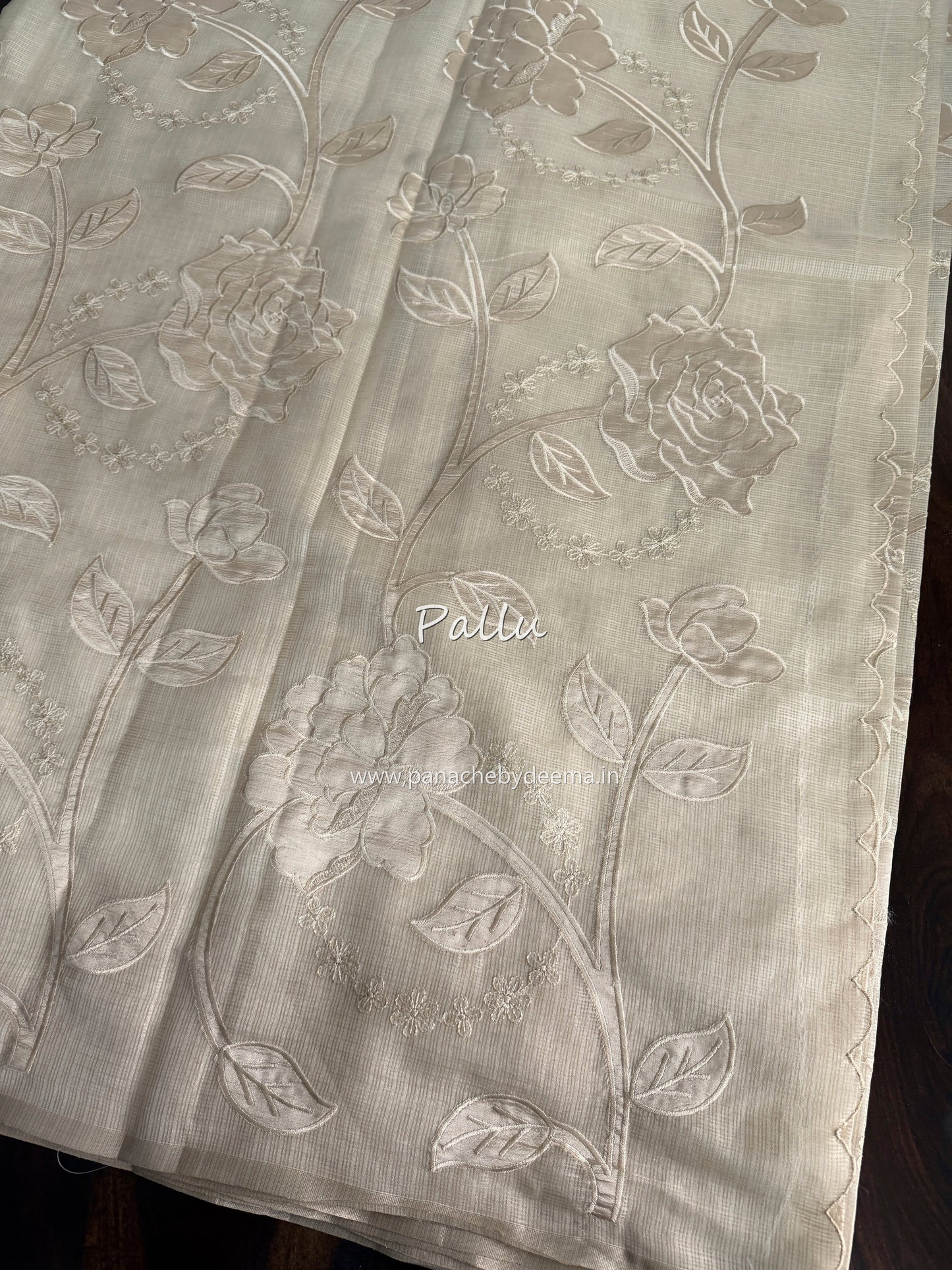 Silky Kota saree with applique work | Light Cream| KAP13