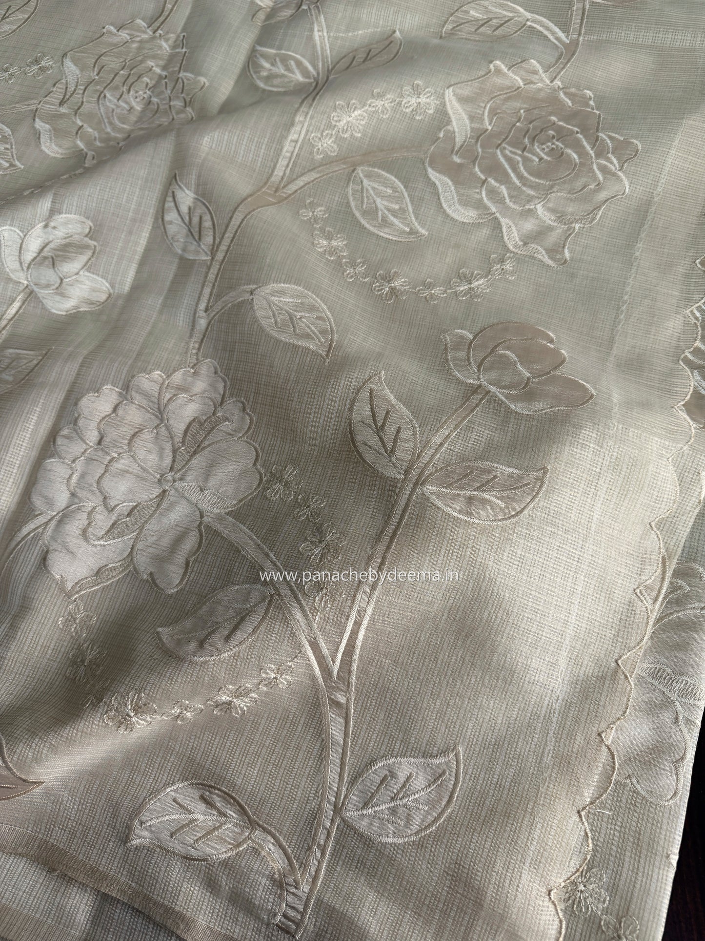 Silky Kota saree with applique work | Light Cream| KAP13