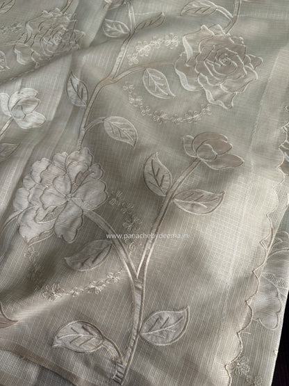 Silky Kota saree with applique work | Light Cream| KAP13