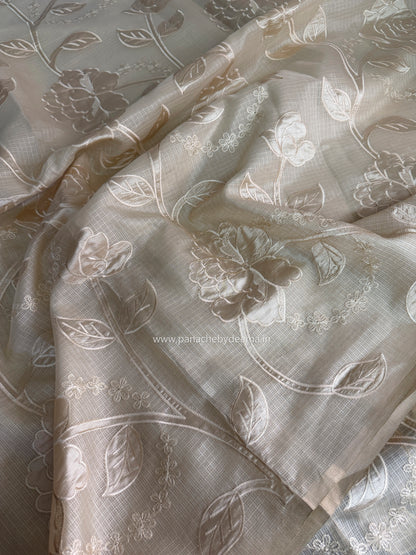 Silky Kota saree with applique work | Light Cream| KAP13