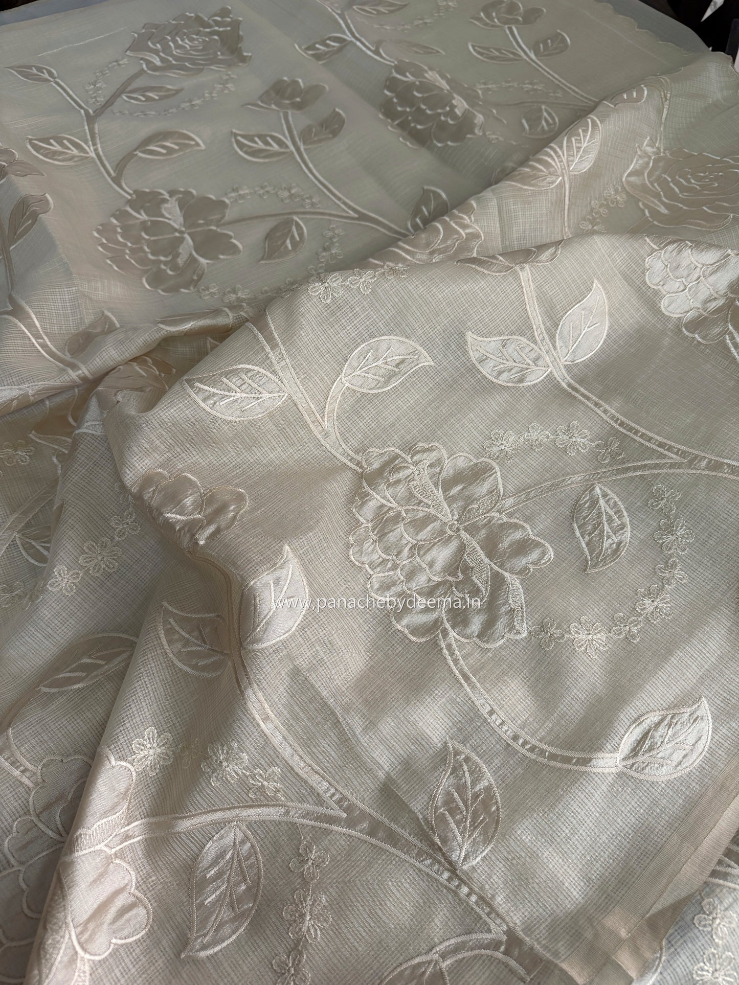 Silky Kota saree with applique work | Light Cream| KAP13