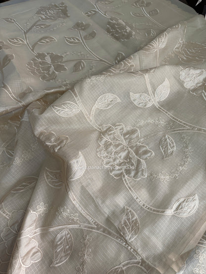 Silky Kota saree with applique work | Light Cream| KAP13