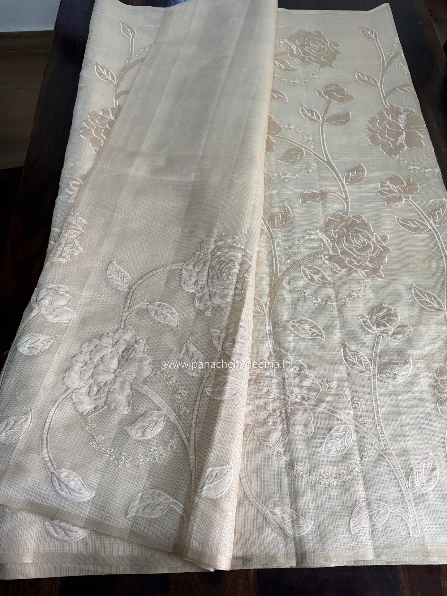 Silky Kota saree with applique work | Light Cream| KAP13
