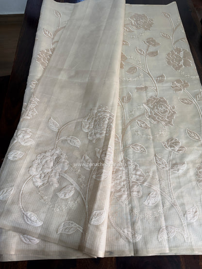 Silky Kota saree with applique work | Light Cream| KAP13