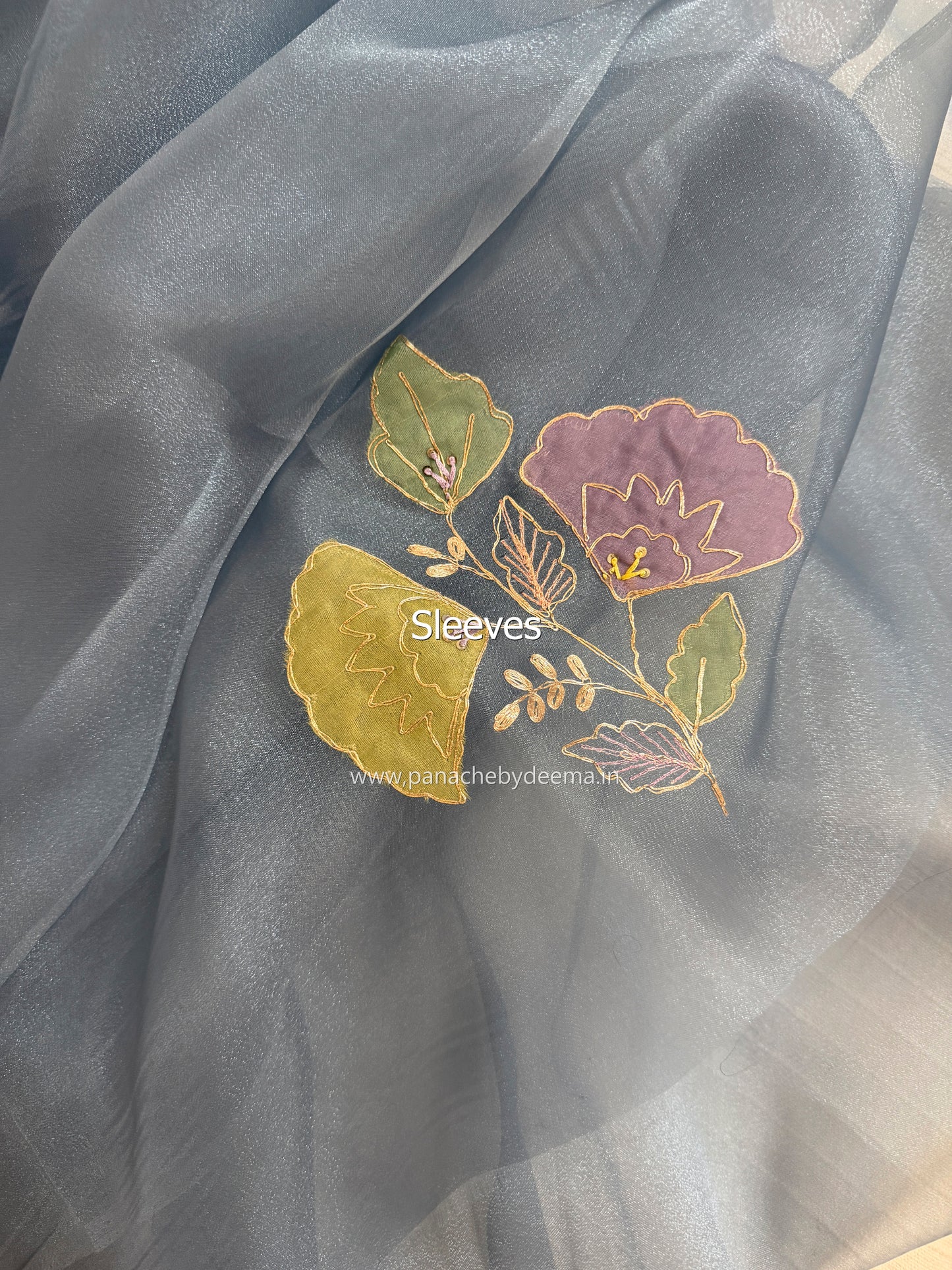 Glass Tissue Organza saree with multicolour applique work and pita embroidery| Powder blue| BA5