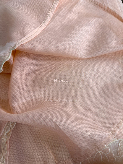 Silky Kota saree with applique work and scalloped borders | Peach | AK3
