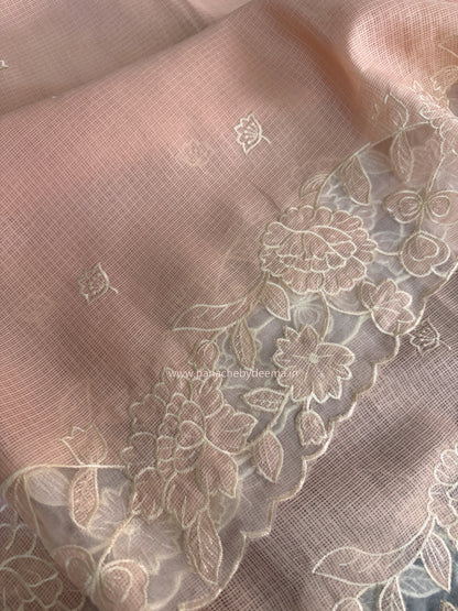Silky Kota saree with applique work and scalloped borders | Peach | AK3