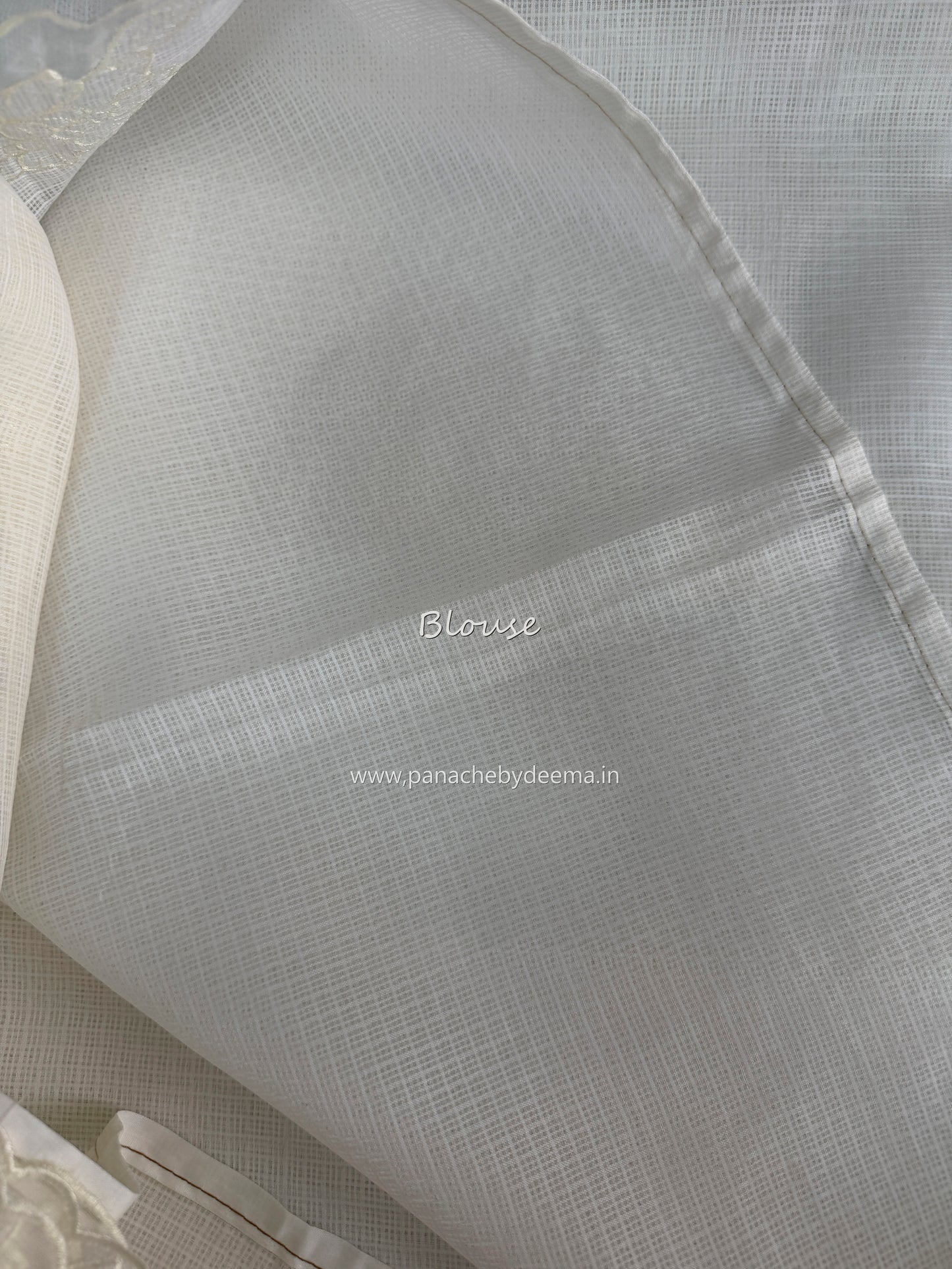 Silky Kota saree with applique work and scalloped borders | Off-White | AK2
