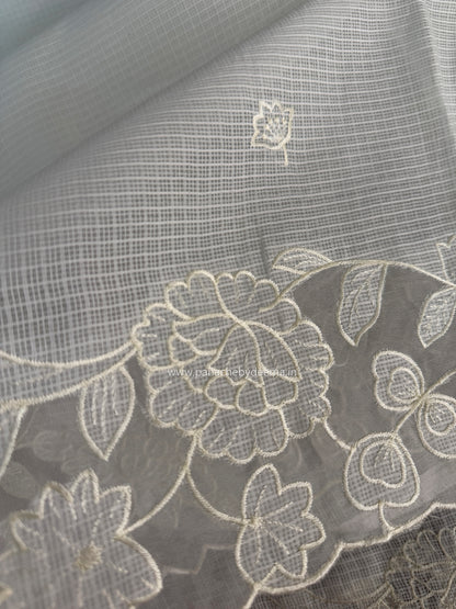 Silky Kota saree with applique work and scalloped borders | Off-White | AK2