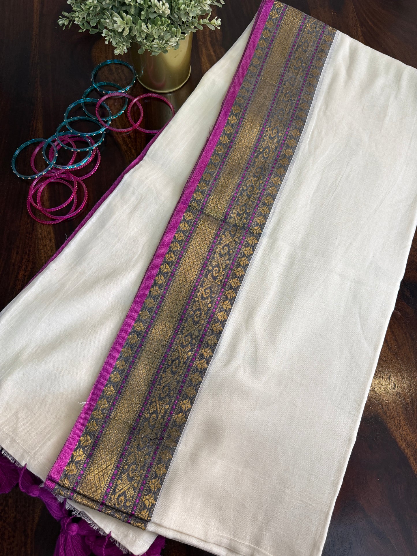 Mulmul cotton saree with purple borders |OKM1
