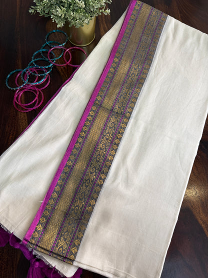 Mulmul cotton saree with purple borders |OKM1