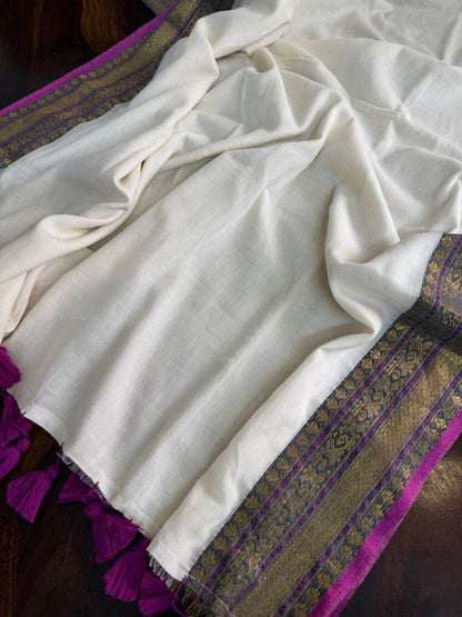 Mulmul cotton saree with purple borders |OKM1
