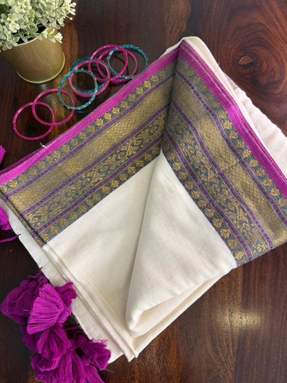 Mulmul cotton saree with purple borders |OKM1