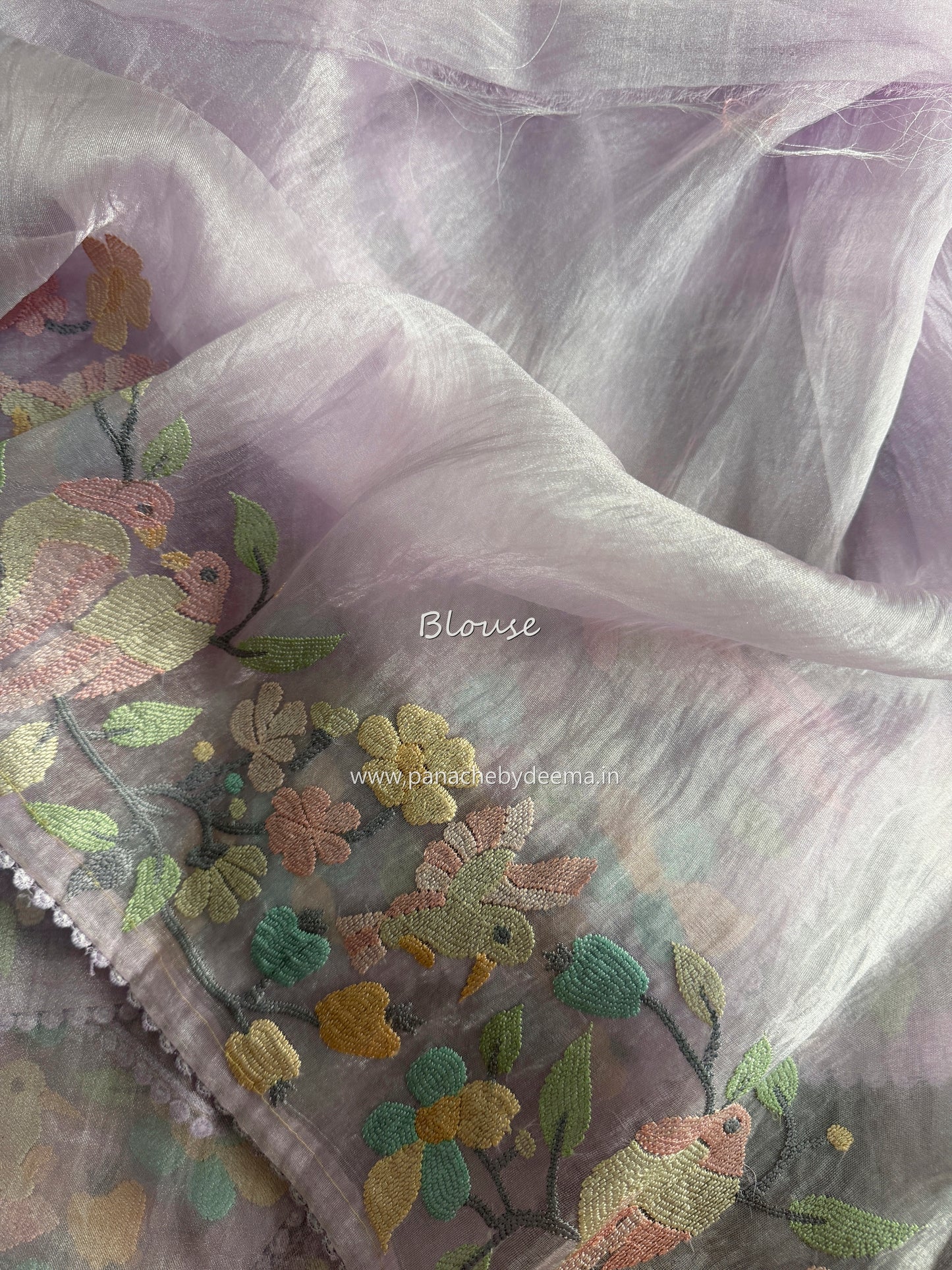 Organza glass tissue saree with embroidery and lace detailed borders | Light Lavender| OB3