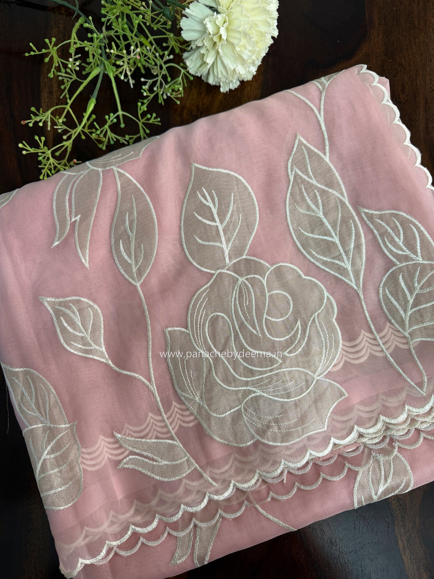 Soft Organza saree with tissue applique work and embroidery | Pink | AT2