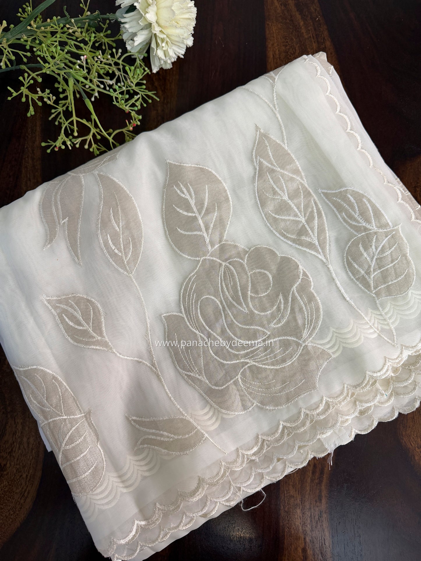 Soft Organza saree with tissue applique work and embroidery | Offwhite | AT1