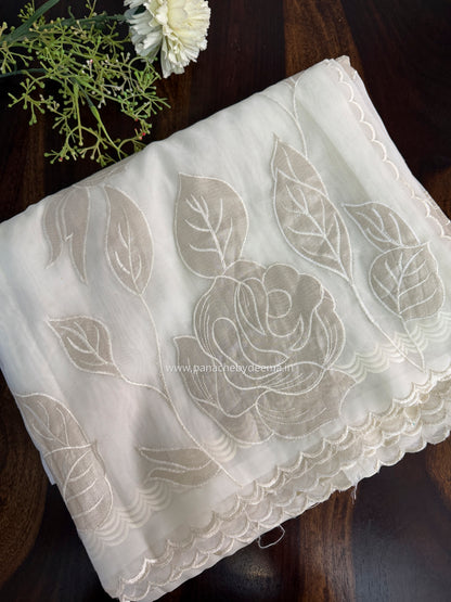Soft Organza saree with tissue applique work and embroidery | Offwhite | AT1