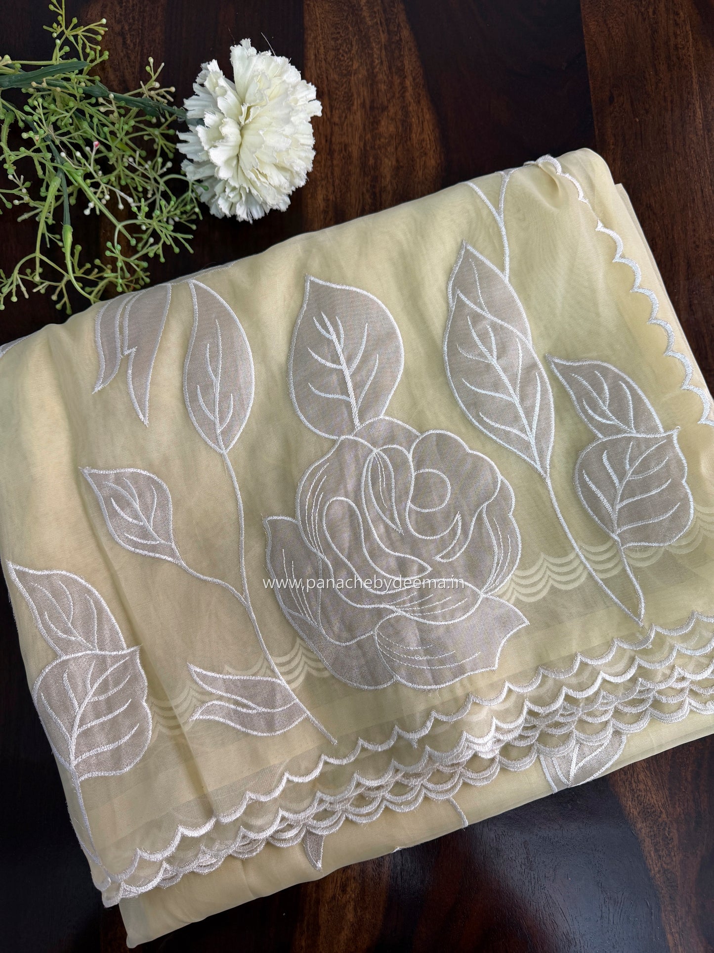 Soft Organza saree with tissue applique work and embroidery | Yellow | AT3
