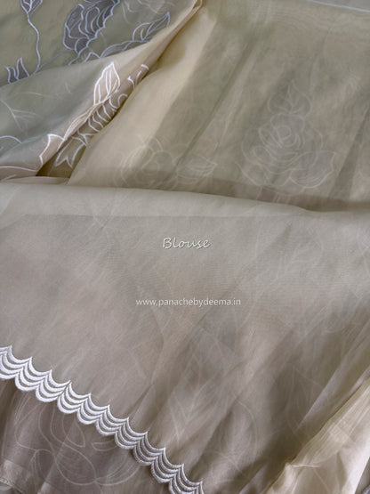 Soft Organza saree with tissue applique work and embroidery | Yellow | AT3