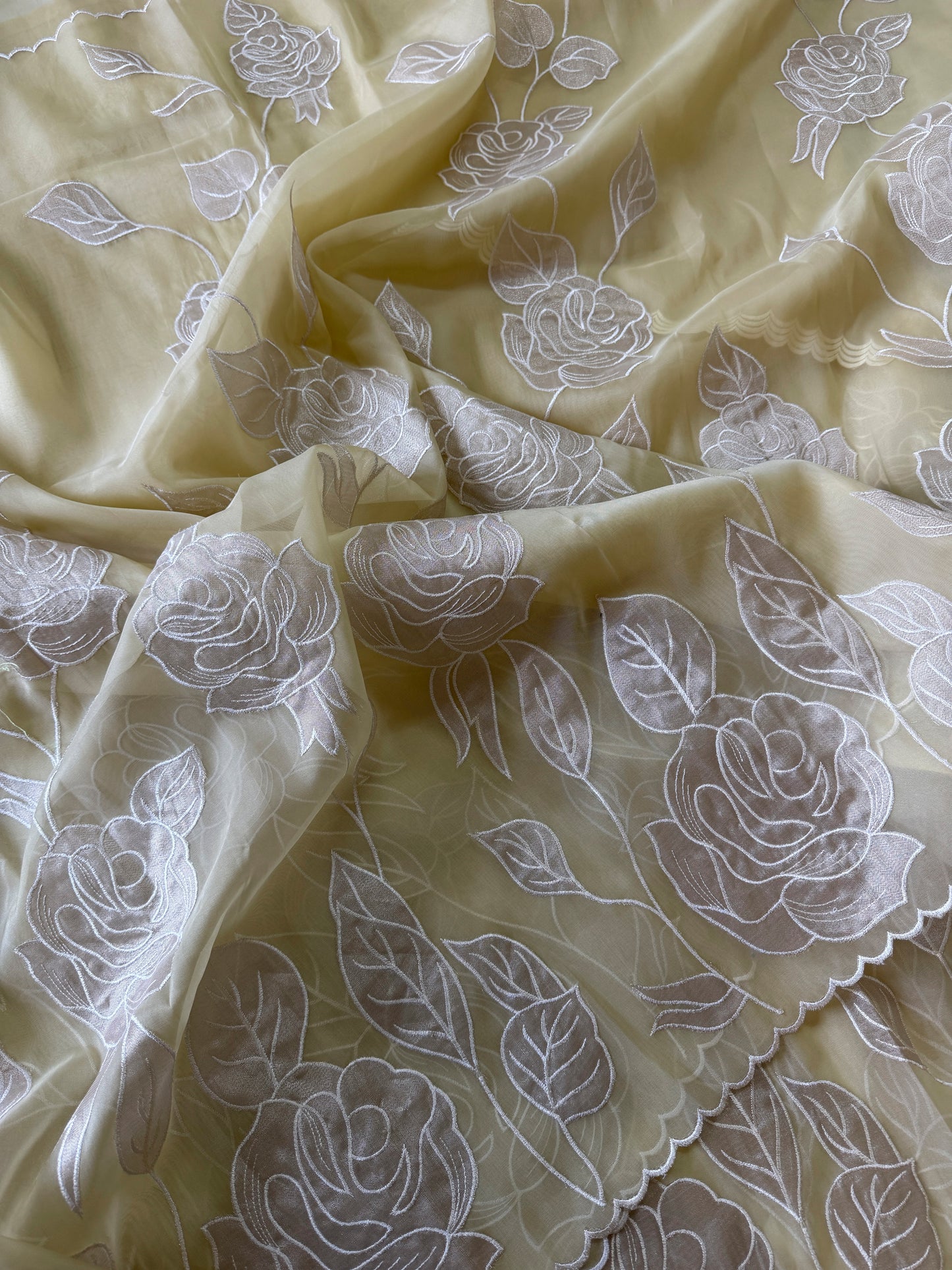 Soft Organza saree with tissue applique work and embroidery | Yellow | AT3