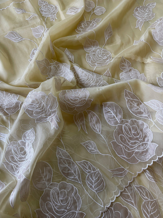 Soft Organza saree with tissue applique work and embroidery | Yellow | AT3