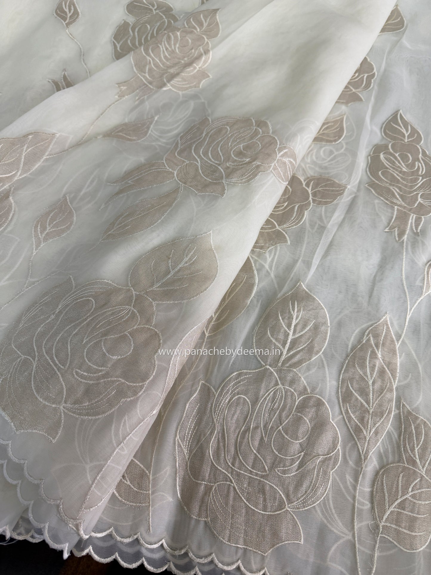 Soft Organza saree with tissue applique work and embroidery | Offwhite | AT1