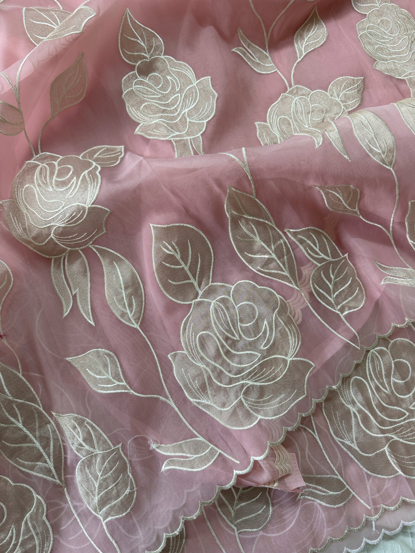 Soft Organza saree with tissue applique work and embroidery | Pink | AT2
