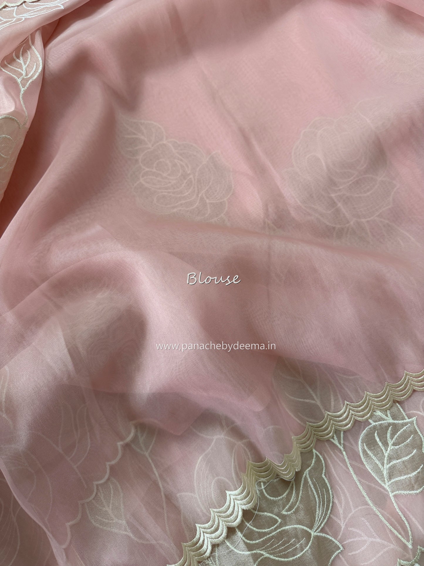 Soft Organza saree with tissue applique work and embroidery | Pink | AT2
