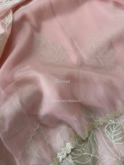 Soft Organza saree with tissue applique work and embroidery | Pink | AT2