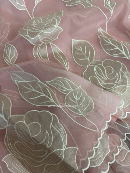 Soft Organza saree with tissue applique work and embroidery | Pink | AT2