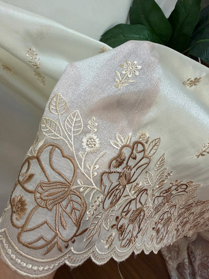 Soft chandaniya saree with embroidery and scalloped work| Milky white |AW1