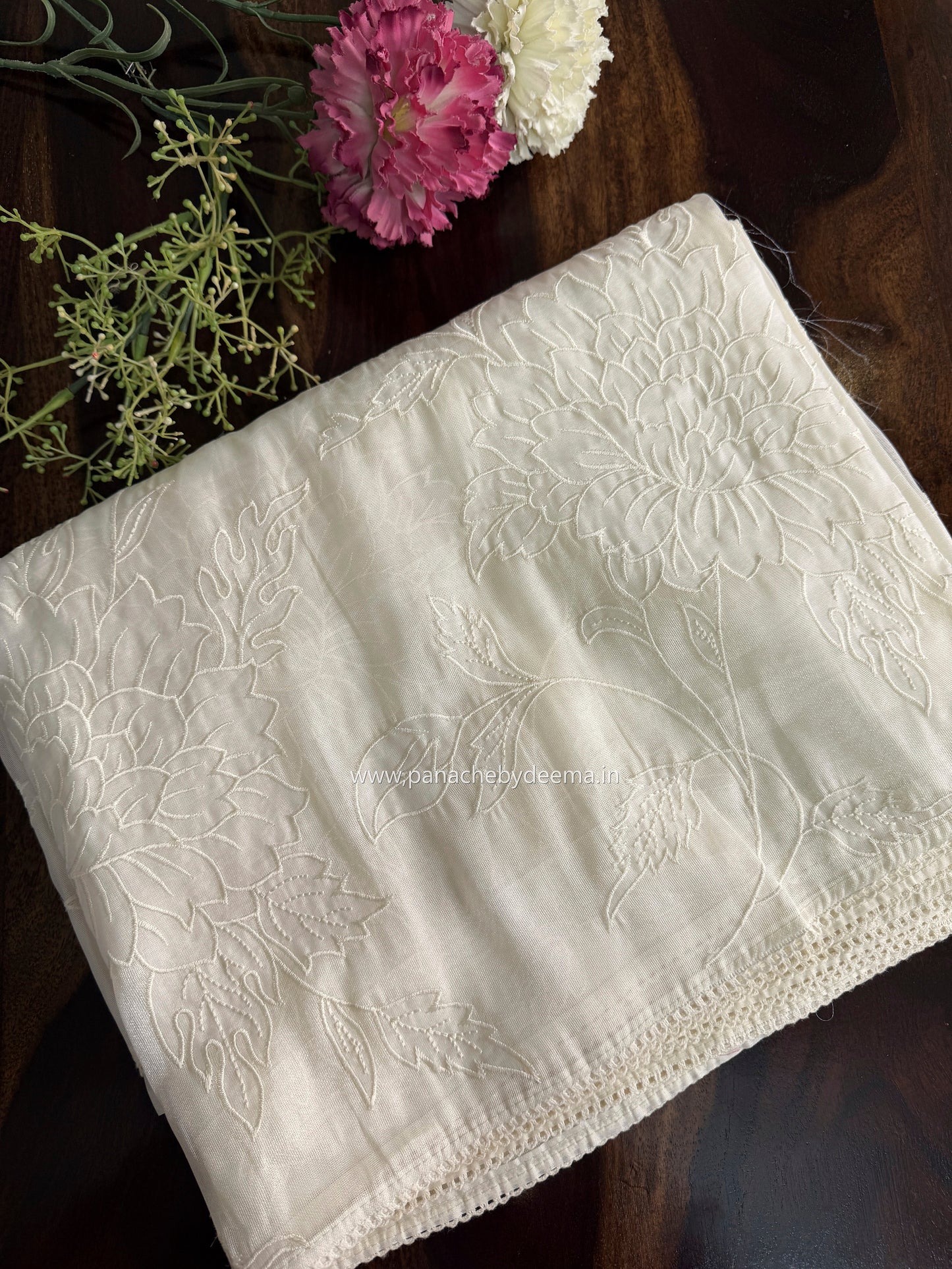 Soft chandaniya saree with applique work| Light cream |CO4