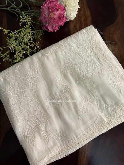Soft chandaniya saree with applique work| Light cream |CO4