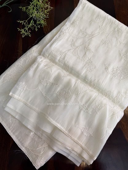 Soft chandaniya saree with applique work| Light cream |CO4