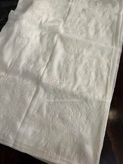 Soft chandaniya saree with applique work| Light cream |CO4