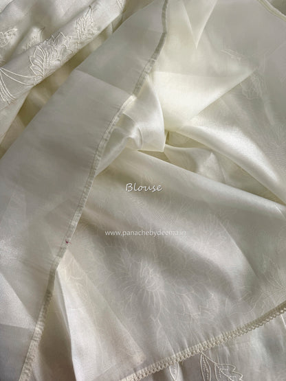 Soft chandaniya saree with applique work| Light cream |CO4