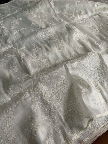 Soft chandaniya saree with applique work| Light cream |CO4