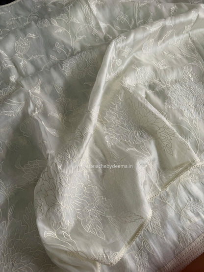 Soft chandaniya saree with applique work| Light cream |CO4