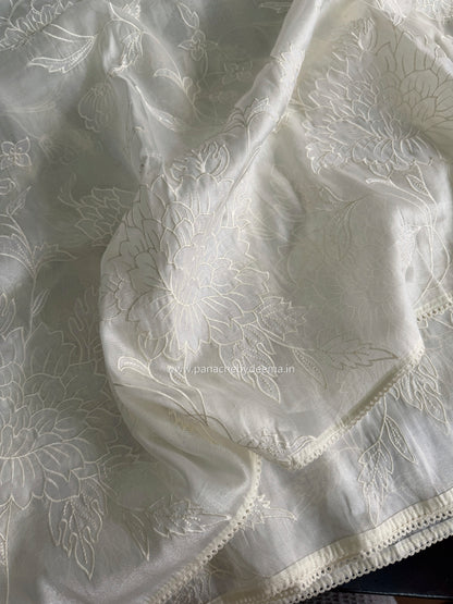 Soft chandaniya saree with applique work| Light cream |CO4
