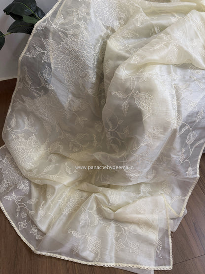 Soft chandaniya saree with applique work| Light cream |CO4