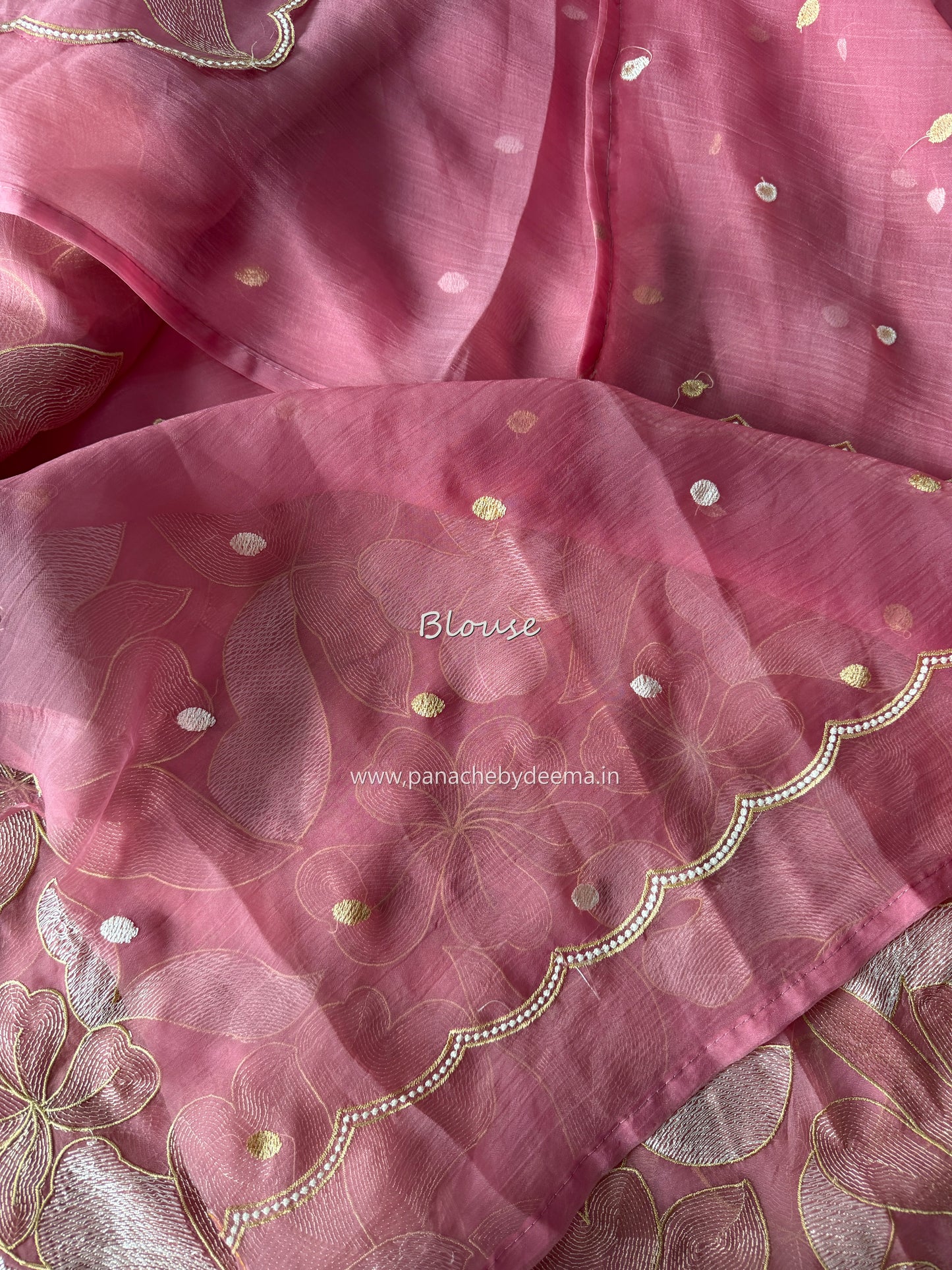 Chiffon saree with colour embroidery and scalloped borders | Pink | SH2