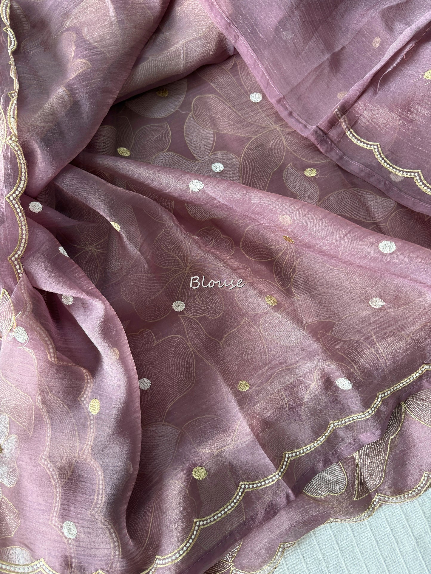 Chiffon saree with colour embroidery and scalloped borders | Wine | SH1
