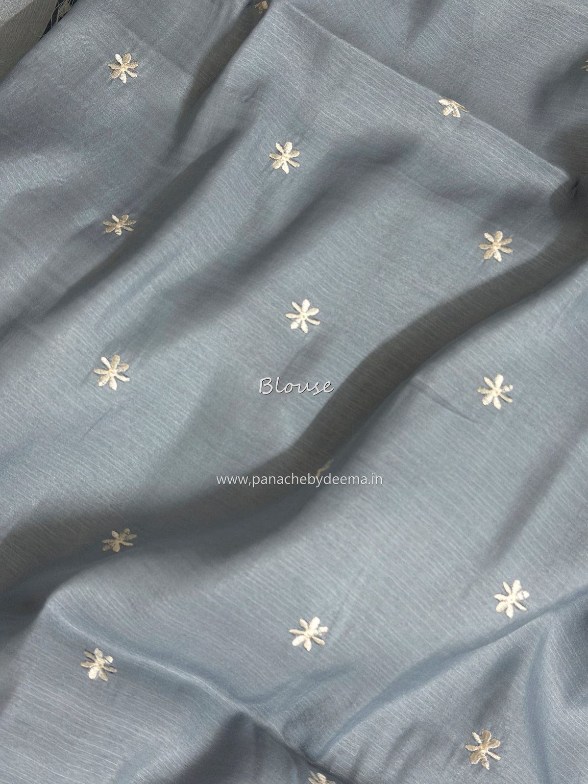 Semi tussar applique cut work saree with scalloped borders | Slate blue| SOT1
