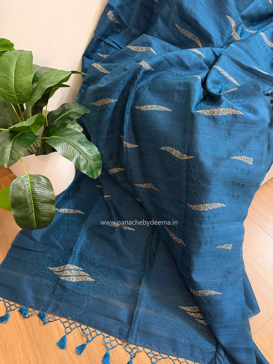 Matka silk designer saree with embroidery | Teal blue | MT14