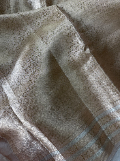Pure tissue silk saree with gold and silver zari weaving | Light Champagne gold with a shade of pink | PTS1banarasi