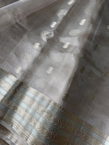 Pure tissue silk saree with gold and silver zari weaving | Light Champagne gold with a shade of pink | PTS1banarasi