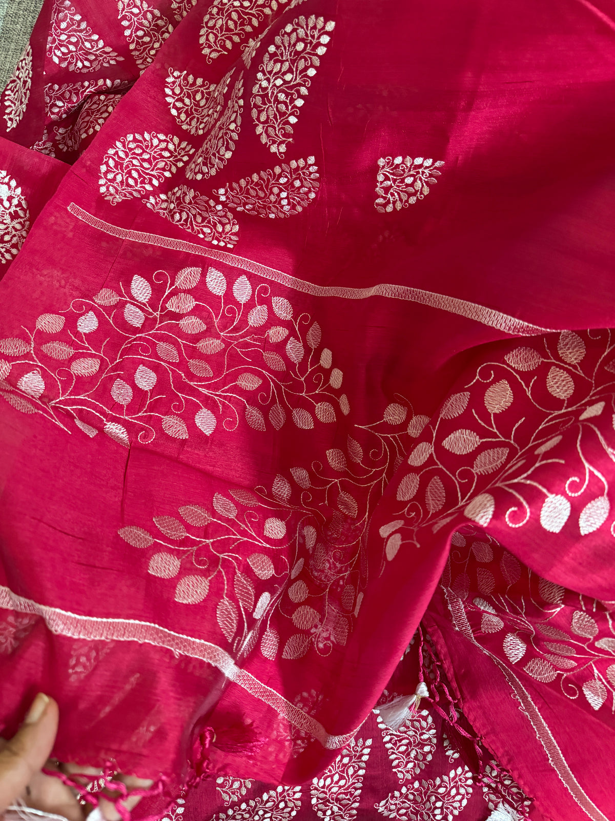 Matka silk designer saree with embroidery | Dark pink | SC2