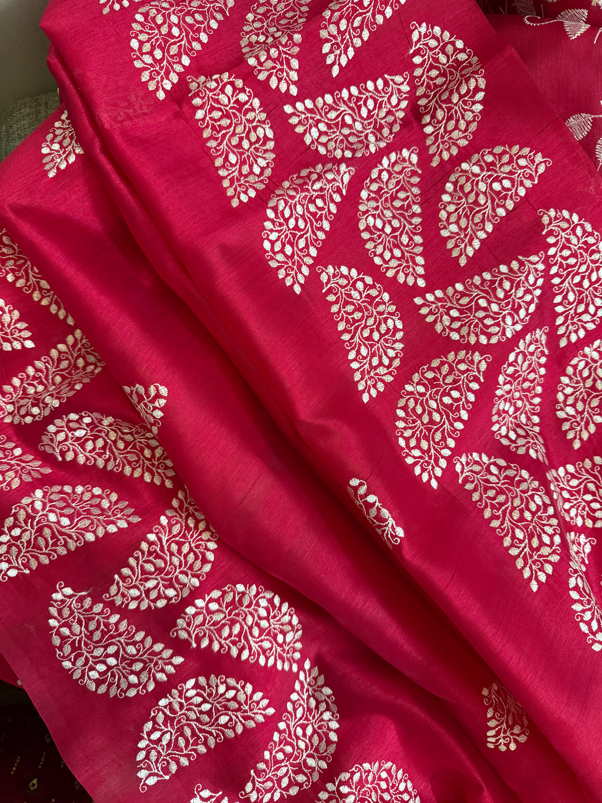 Matka silk designer saree with embroidery | Dark pink | SC2